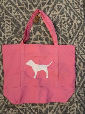 Victoria Secret Pink Dog Canvas Tote Bag with White Dog Silhouette -